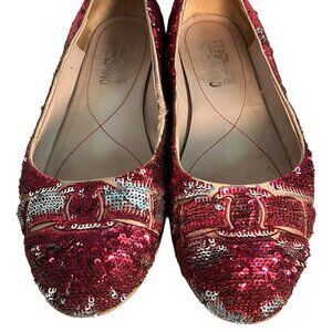 RUBY SILVER REVERSIBLE SEQUIN FLATS SALVATORE FERRAGAMO WOMEN'S SIZE 7